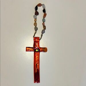 Colorful Handmade Dichroic Cross with Beaded Polished Stones